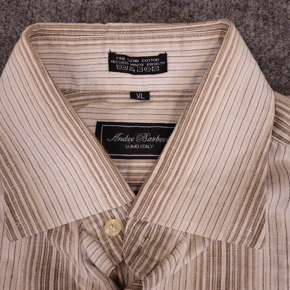 Andre Barberio Mens XL Beige Striped Short Sleeve Button Up Casual Shirt